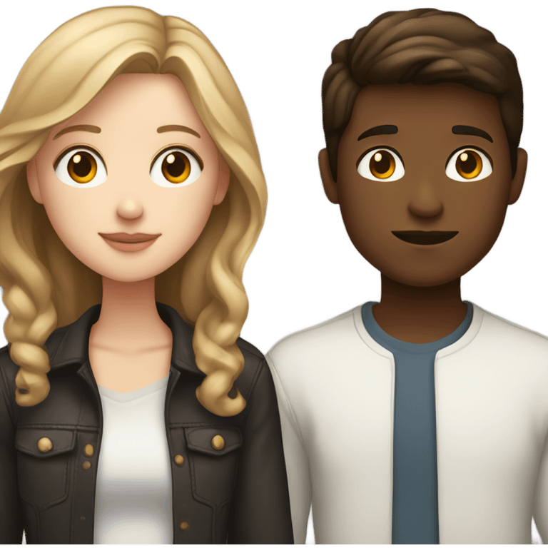 White girl with light brown hair and a white boy with dark brown hair kissing emoji