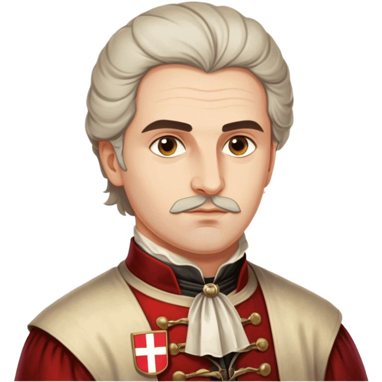 Cinematic Realistic Marko Marulić Portrait Emoji, depicted as a celebrated Croatian writer with a reflective expression and period clothing, rendered with rich textures and warm literary lighting that captures his historical influence. emoji