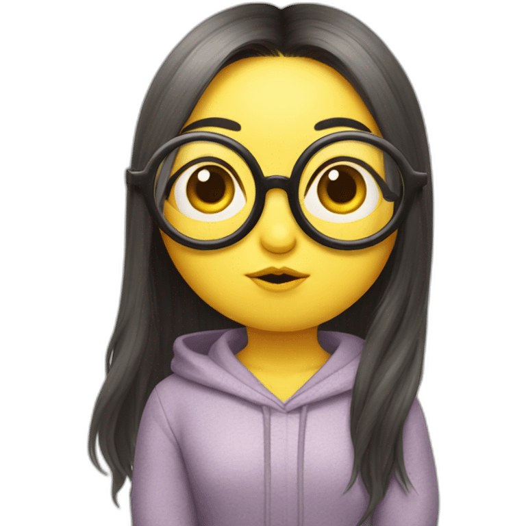 minion character korean girl one eye ball with glasses, duck lips emoji