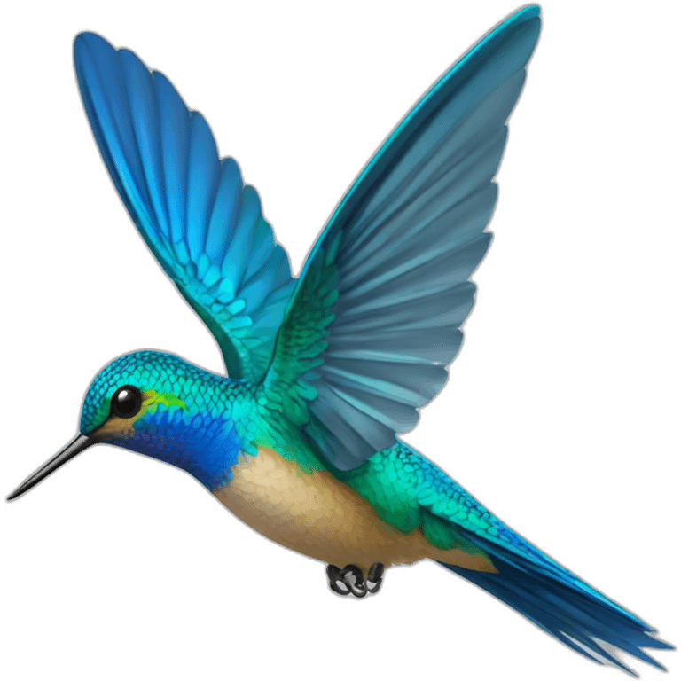 Colibri volando de perfil totalmente azul con cara humana de hombre emoji