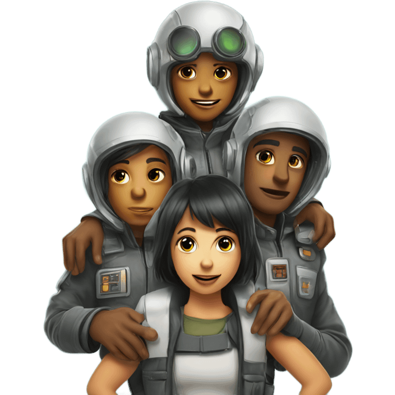 retro sci-fi scene with girl on boys shoulders emoji