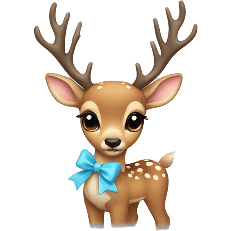 Deer with a cute baby blue bow emoji