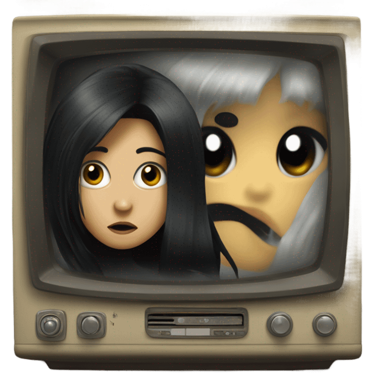 Scary Girl with black hair coming out of the TV emoji