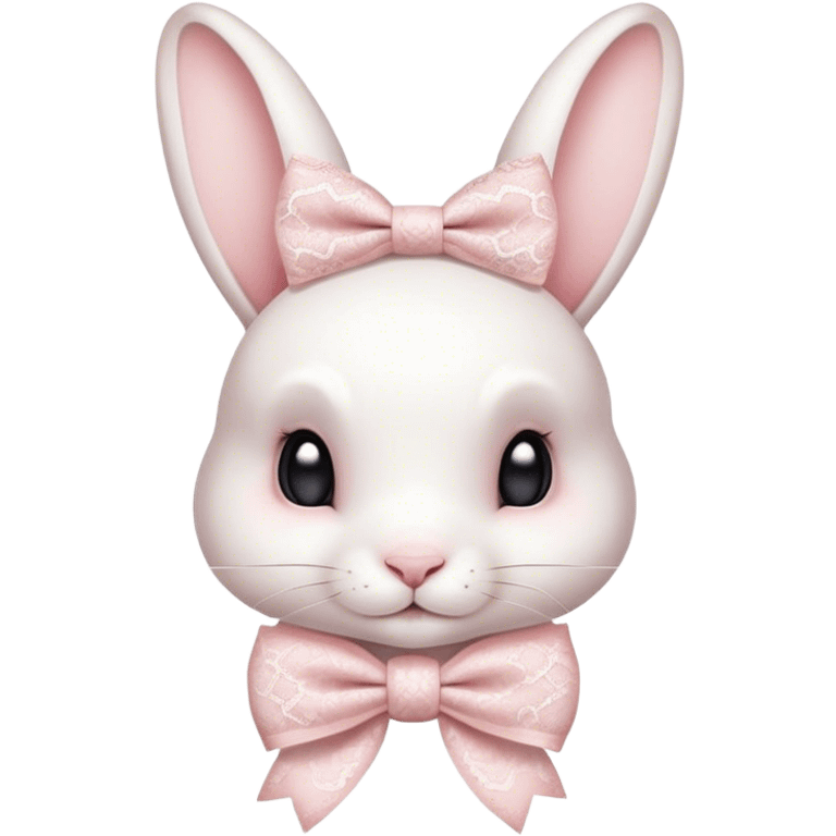 White rabbit with light pink lace print bow emoji