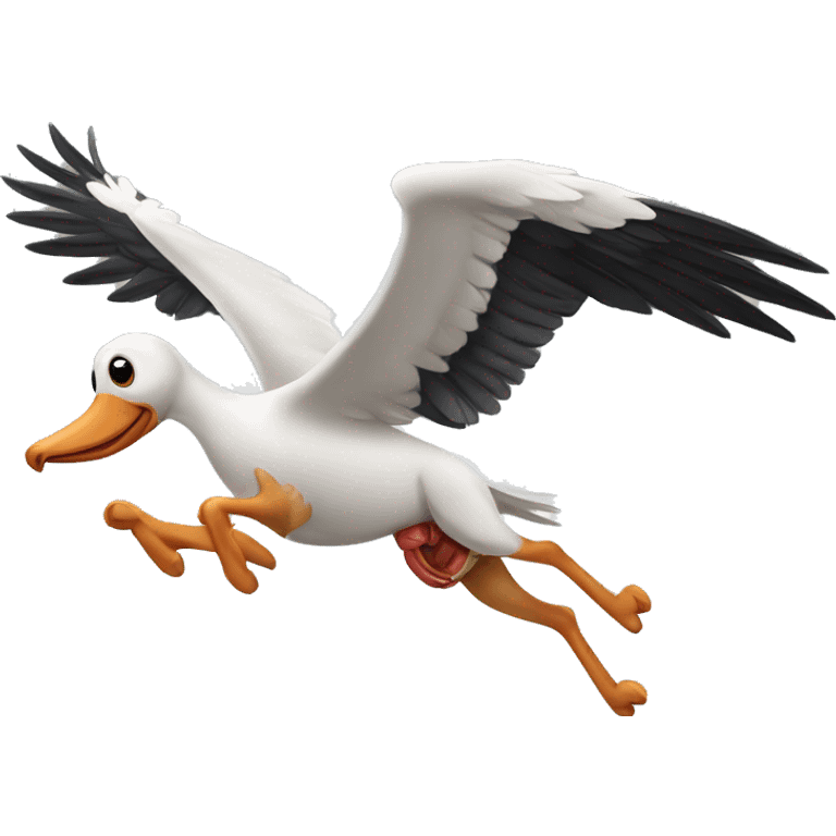 stork flying carrying a dachshund puppy emoji