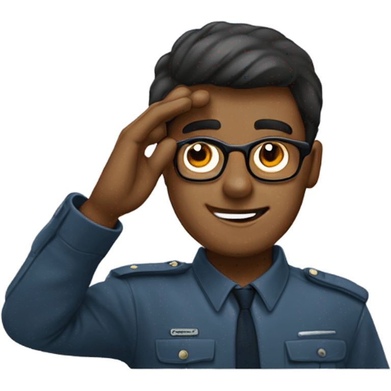 A guy with eyeglasses saluting emoji