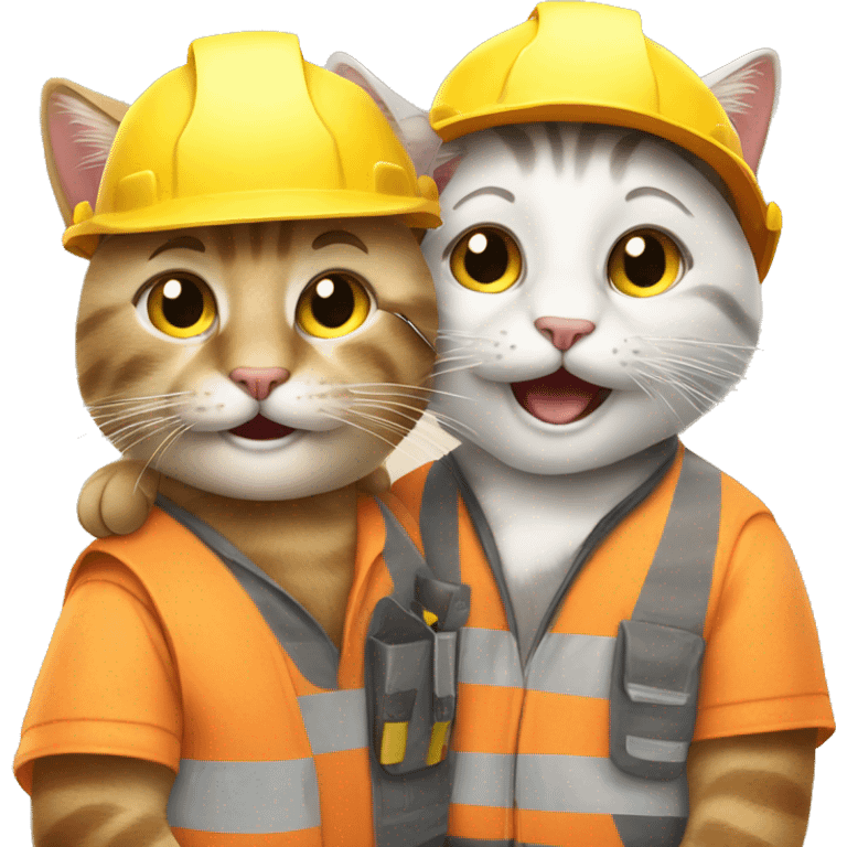 two happy cats dressed as construction workers emoji