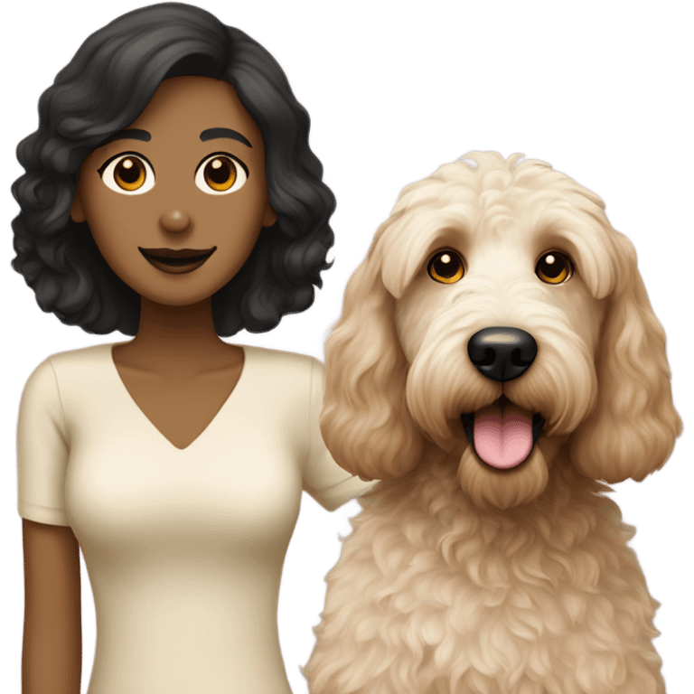 a labradoodle cream with a black nose with a indian lady emoji