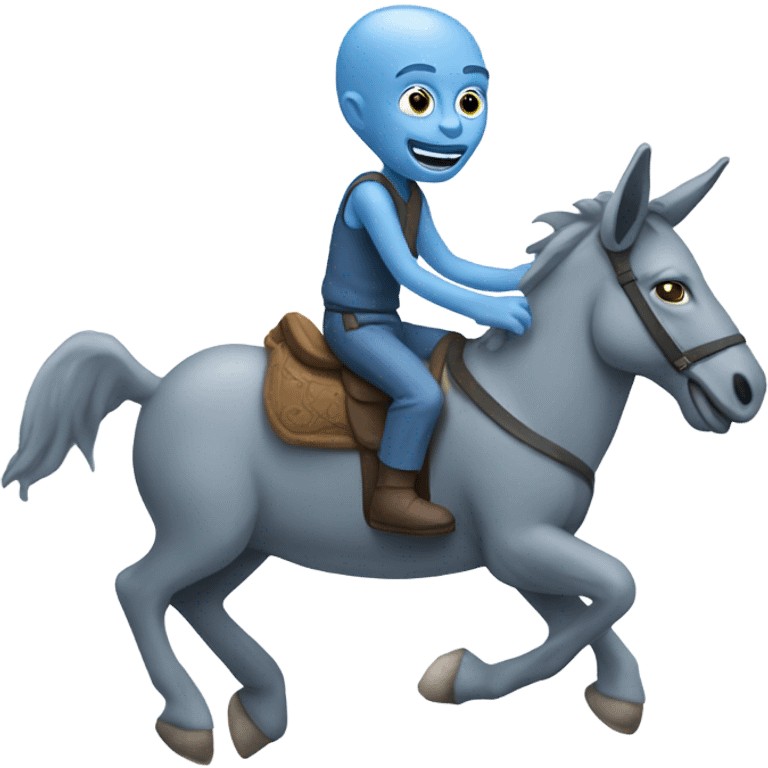 Gray alien riding a blue donkey emoji