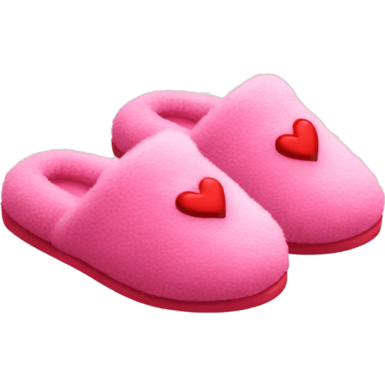 Pink fuzzy slippers with red hearts on them emoji