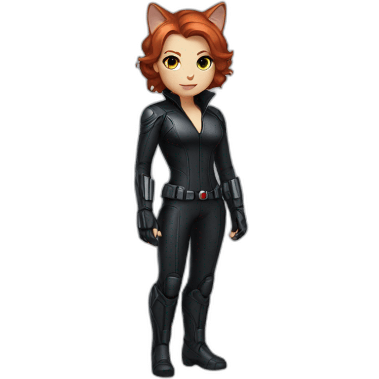 cat in avengers’ black widow suit full body emoji