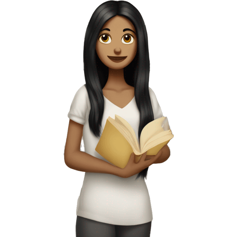 Slavenian white girl, long black hair, book in hand emoji