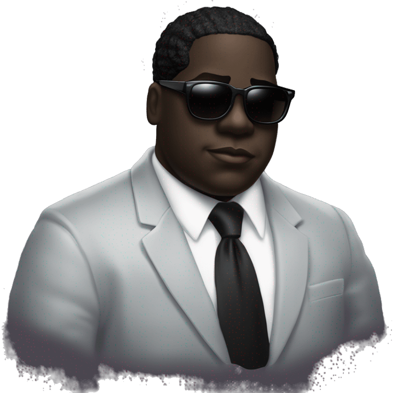 Debonair "Deep-Boi" A Black colored Ghost Rapper Press Photo A Ghost Avatar Silhouette Unlockable Character, NotoriousBIG-lookalike Biggie Smalls Head B.I.G.-style Face $ Chain BabyAfro Sunglasses MrCool Ghostly Black Man Rapper Big Chubby FatFace emoji