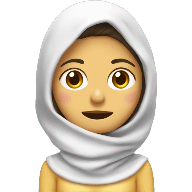 Chica con albornoz, toalla en la cabeza y mascarilla en la cara emoji