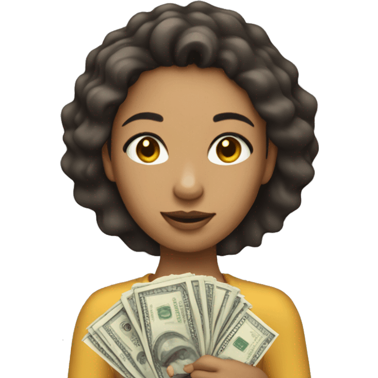 light skin girl holding money emoji