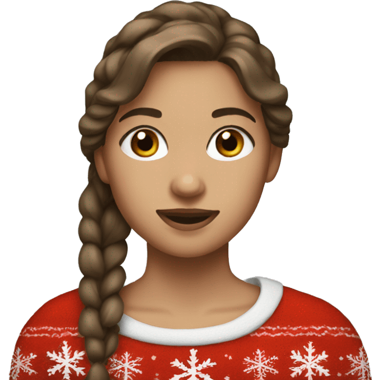 Girl with brown hair in Christmas sweater emoji