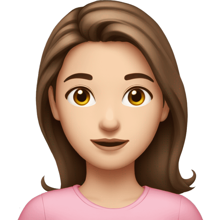 Girl, medium long length brown hair,  brown eyes, pink shirt, fair skin emoji