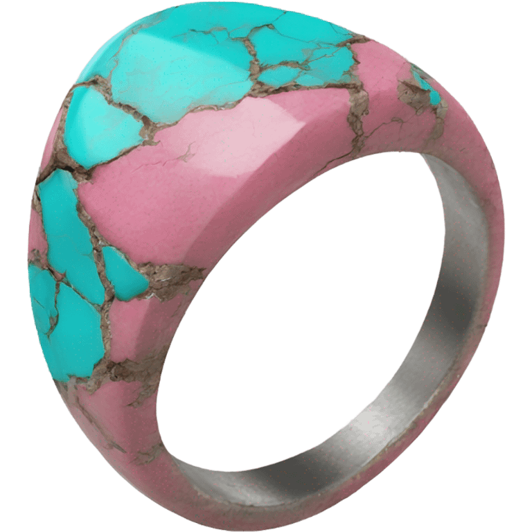 Realistic isolated cracked pink stoned western turquoise ring. emoji