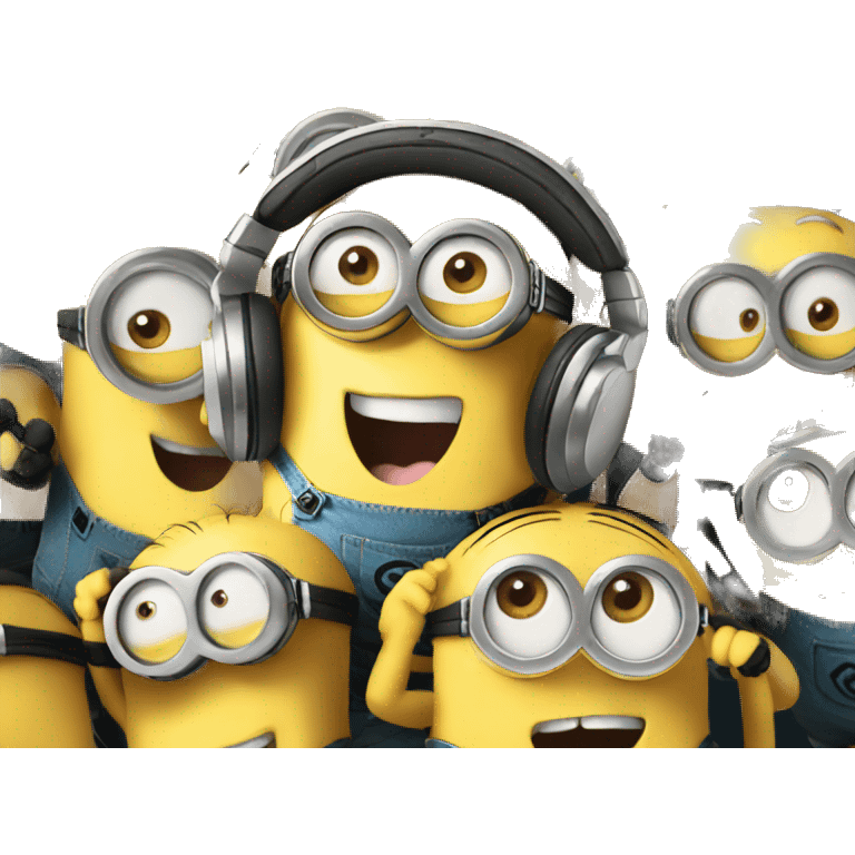 minions wearing headphone partying and smiling emoji