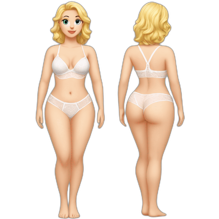 Full body Caucasian curvy cэbeauty white lingerie back and front views emoji