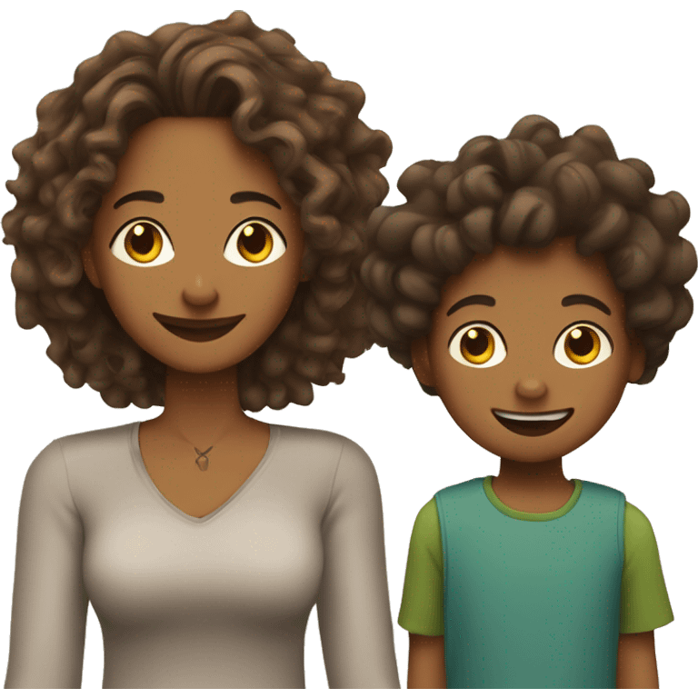 Brown skin mother with curly hair with man with dreads and little boy with a hair cut smiling emoji