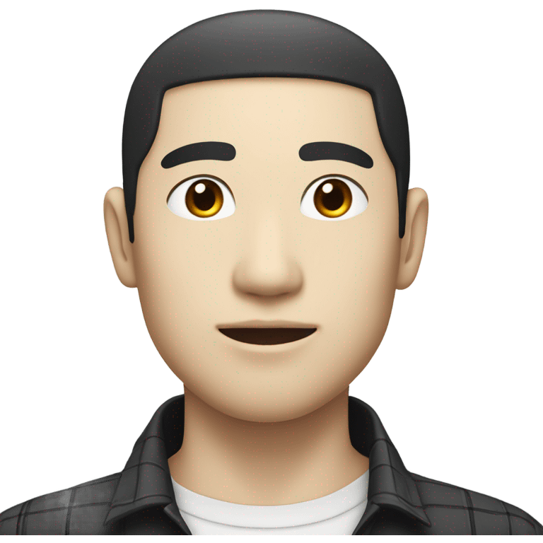 man from japan with white skin and black hair, wear casual shirt , closeout face emoji