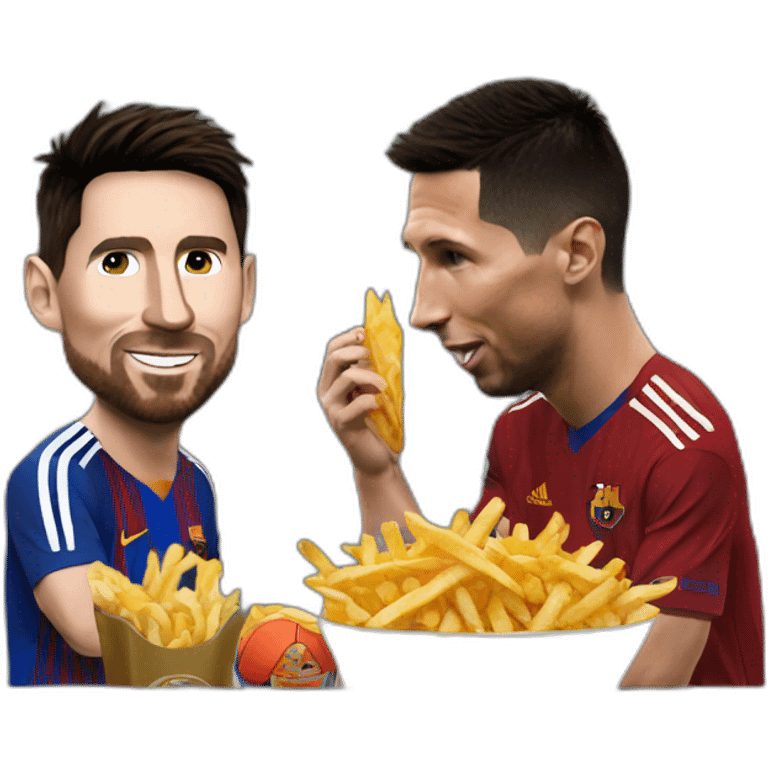 Messi eating frites with ronaldo emoji