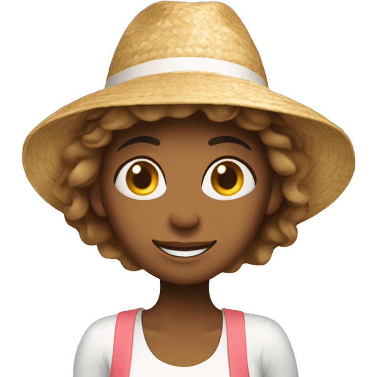 woman wearing a summer hat enjoying her holiday emoji