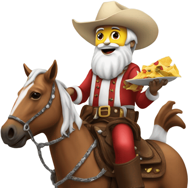 Santa eating nachos on a cowboy horse emoji