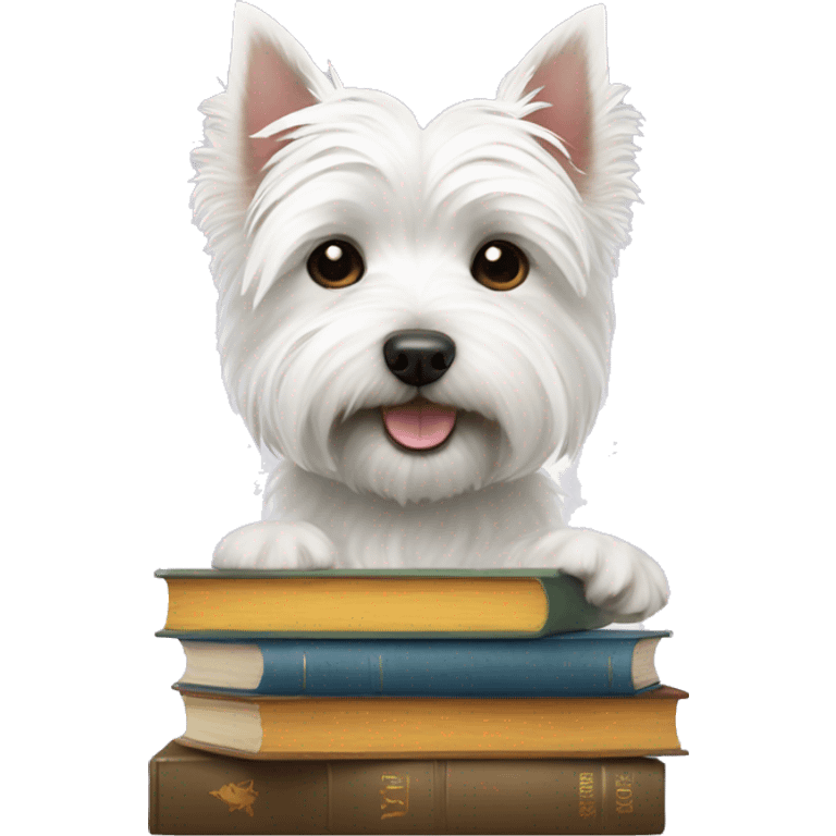 west highland white terrier with books emoji