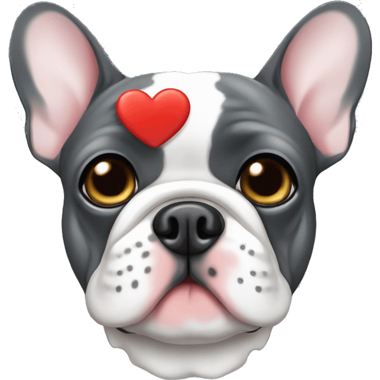 French bulldog dark grey with a heart emoji