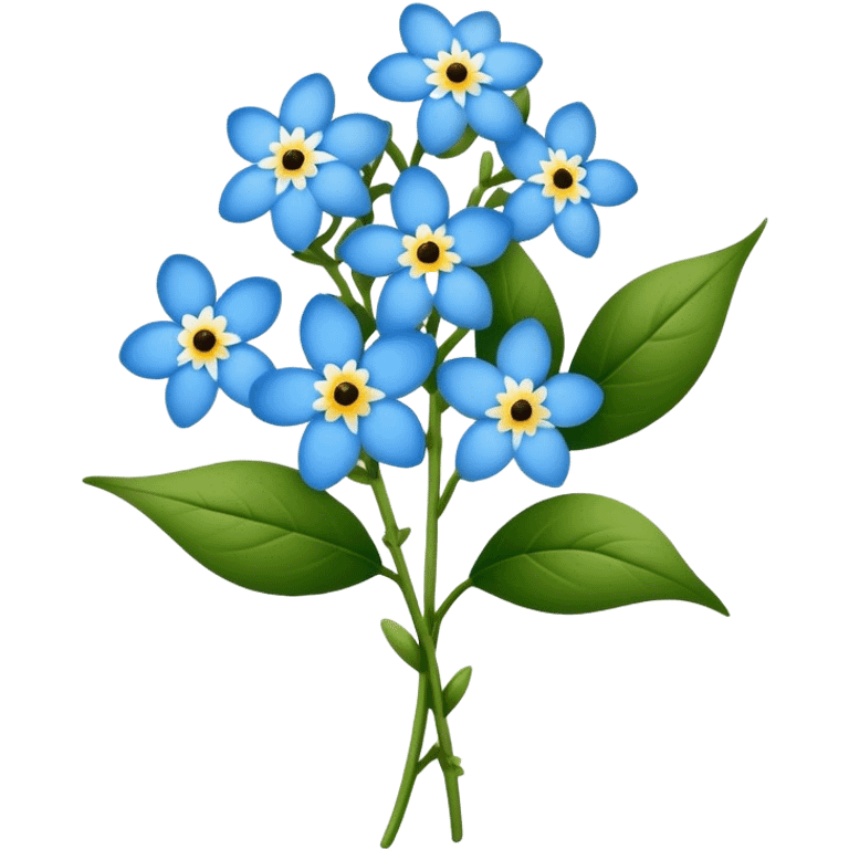 luxuriant, big bouquet Forget-Me-Not flower, stem, leaf emoji