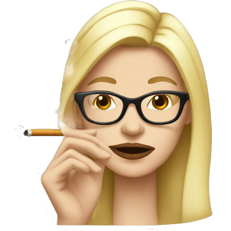 blonde woman with glasses  smoking a cigarette, cigarette in clear hands  emoji