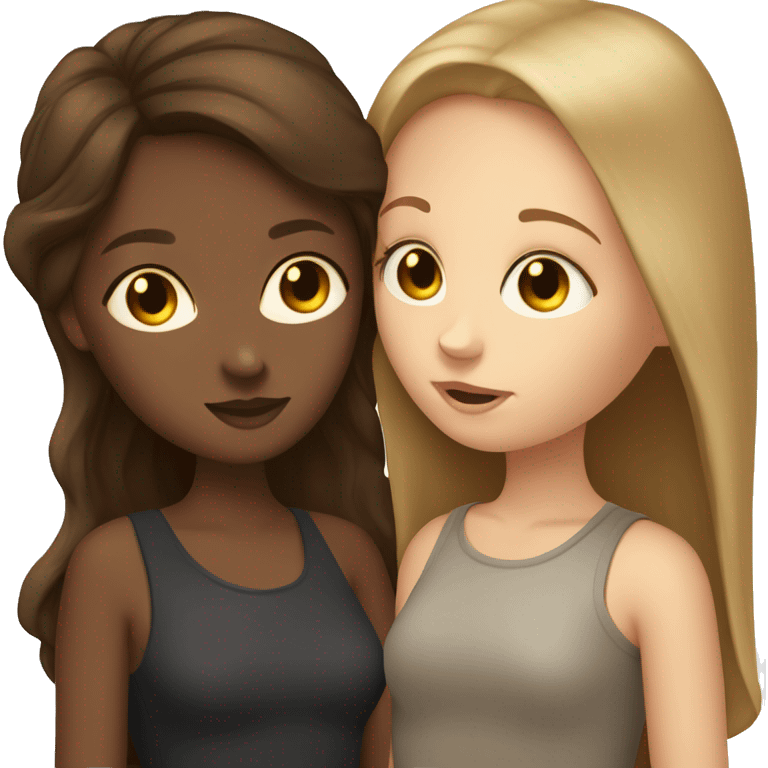 Short long haired dark skined girl kisses tall short brown haired white girl emoji