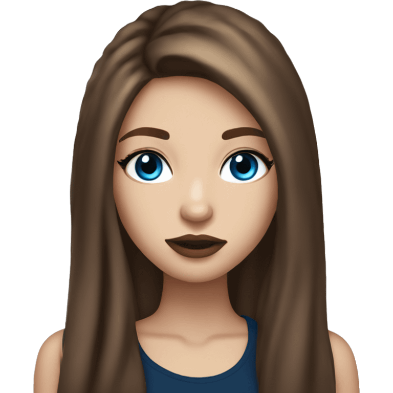 a pretty girl with beutiful long brown hair blue eyes lashes big lips and a  basic black top emoji