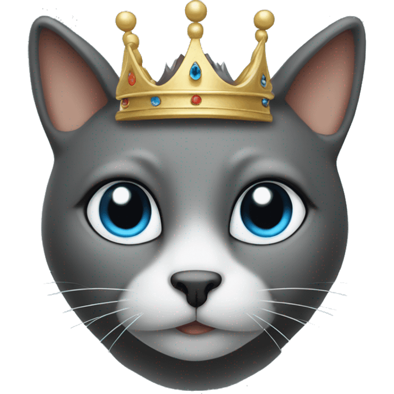 Gray and brown main coot cat with blue eyes in a crown emoji