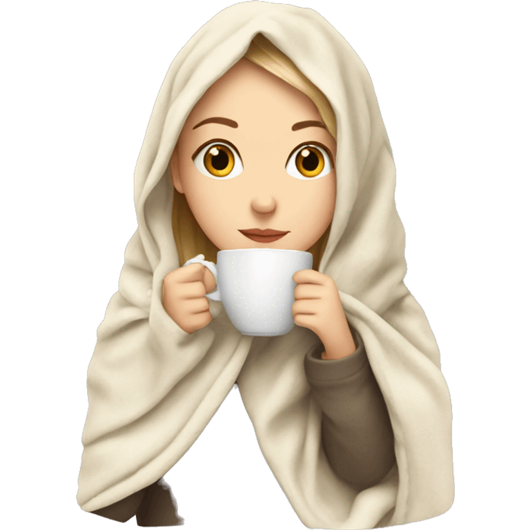 White Girl drinking tea with blanket on emoji