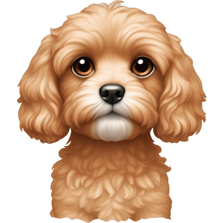 Cavoodle's face and shoulders are covered in light apricot fur, with subtle cream highlights around the eyes and on the lower parts of the face, giving it a warm, expressive look. emoji