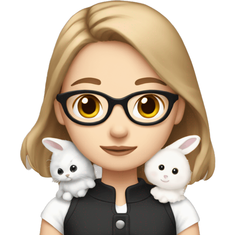 girl with light brown hair with a white and black rabbit on her shoulder emoji