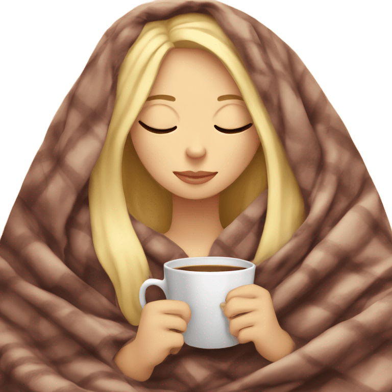 Blonde girl inside a blanket sipping coffee eyes closed emoji