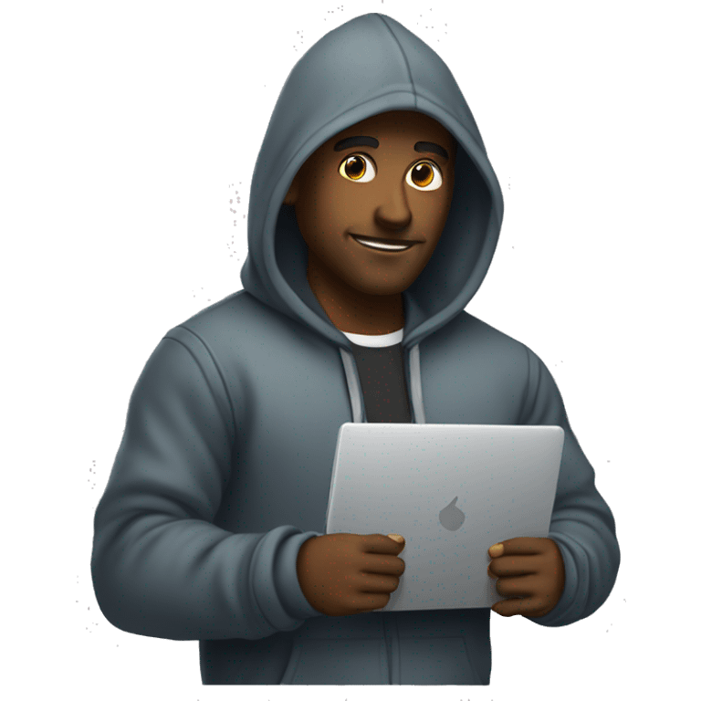 A hacker with a laptop and a dashing hoodie emoji