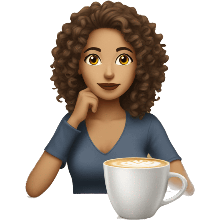 pretty latina with curly hair sipping latte  emoji