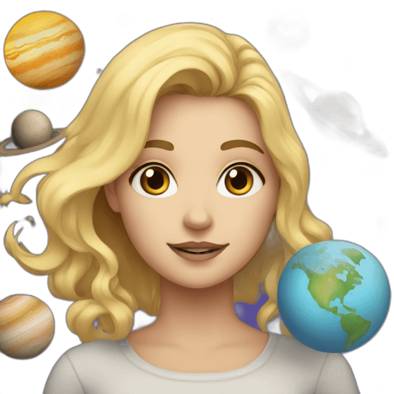 A blonde girl with many planets around her emoji