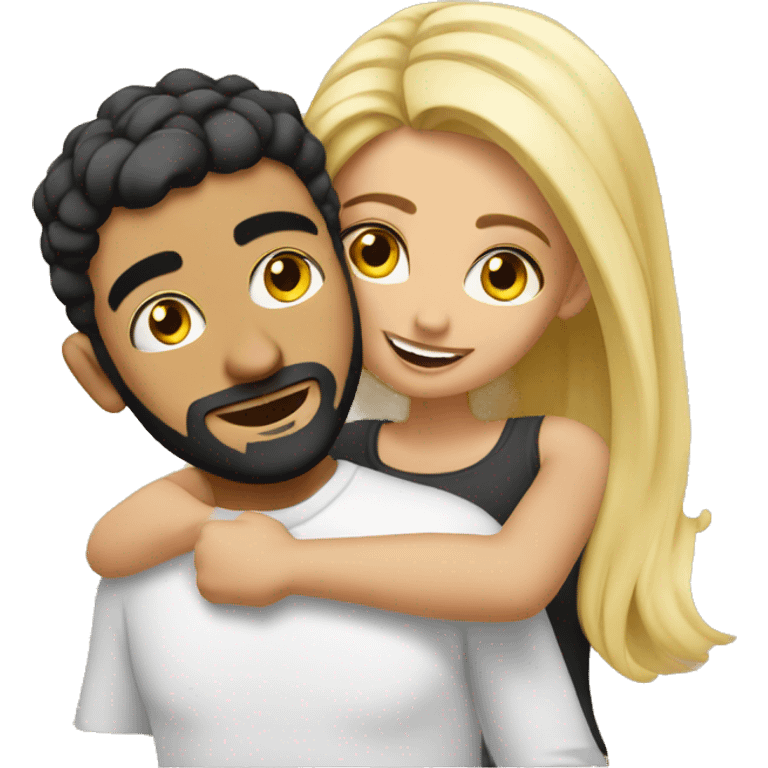 Arab guy hugs blonde with tattoos emoji