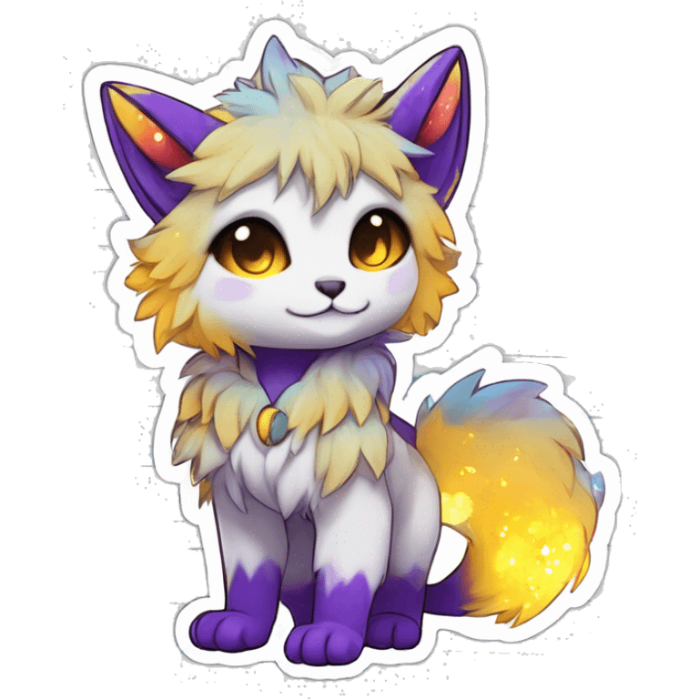 Anthro Fluffy Cool Cute Magical Elemental Shiny Colorful Neon Vibrant Colors Sparkle Kemono-style Chibi Fantasy-Animal-Fakémon-Pokémon-Hybrid Fur Sona Aesthetic Full Body Sticker emoji