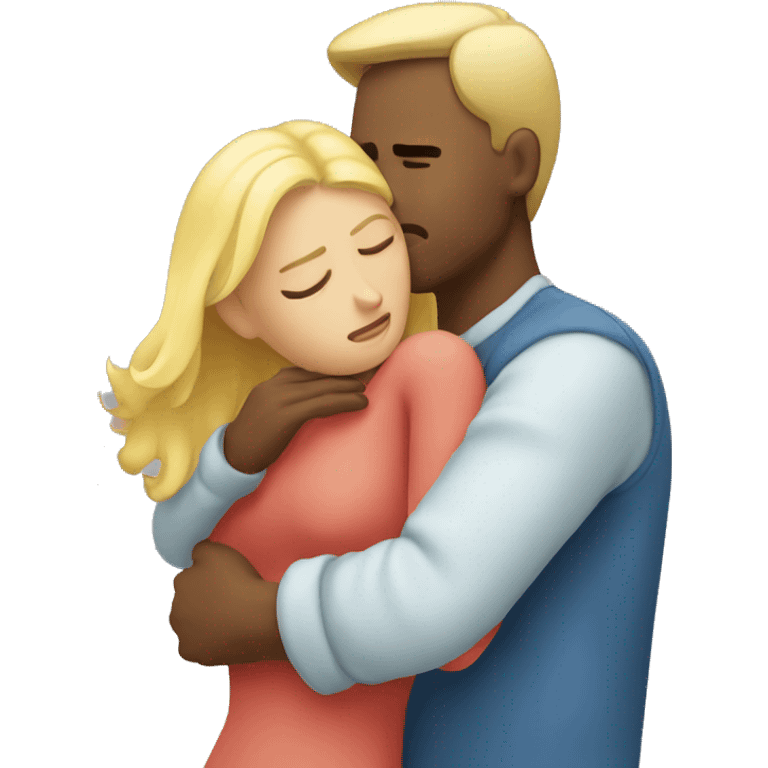 Man hugging blonde woman looking sad  emoji