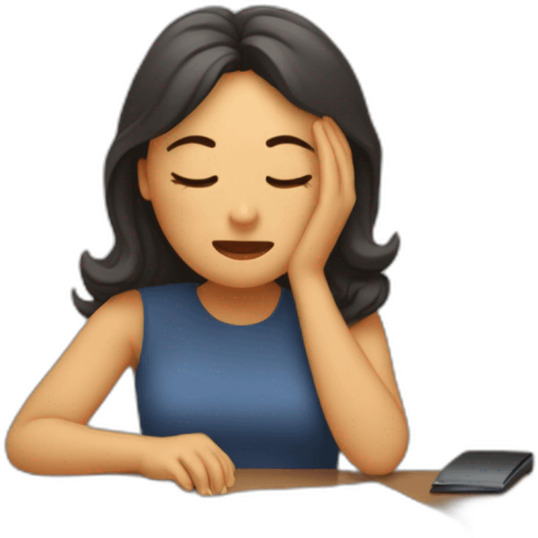 Mujer durmiendo con la cara hacia arriba en un escritorio emoji