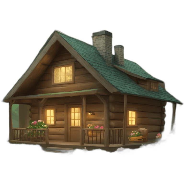 cabin in the woods with garden emoji