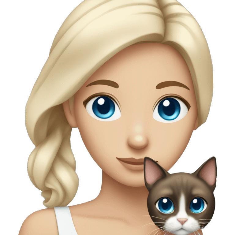 brunette girl blue eyes holding siamese cat emoji