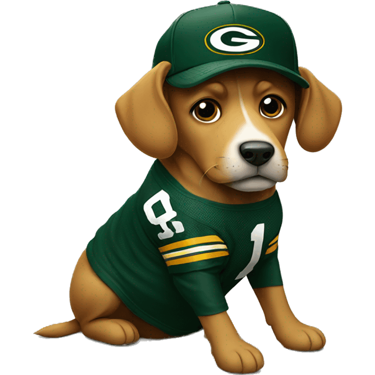 Dog wearing a Green Bay packers hat emoji